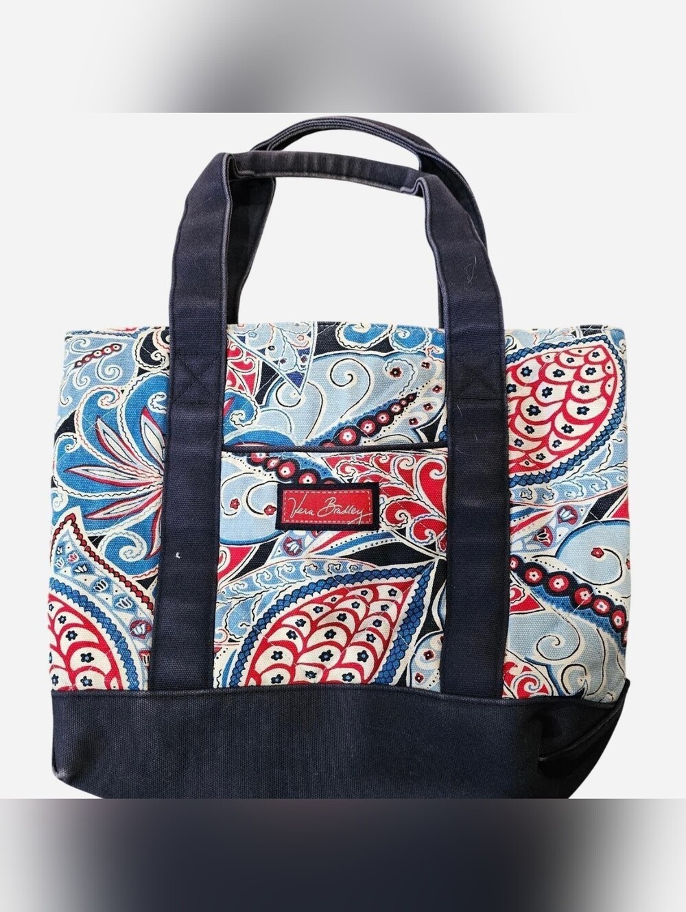 Printed Canvas Tote Bag with Navy Trim - Blue & Red - Picture 2 of 6